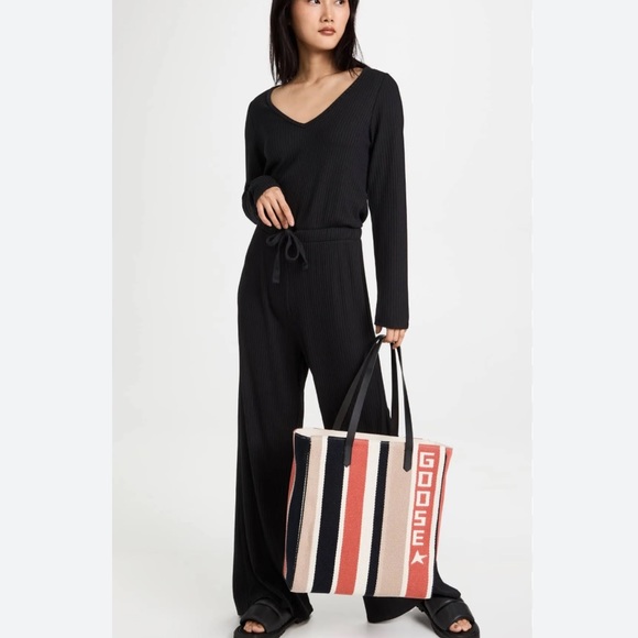 Beyond Yoga So Chic Jumpsuit Womens 2x Black Ribbed Knit V Neck Pants Outfit
